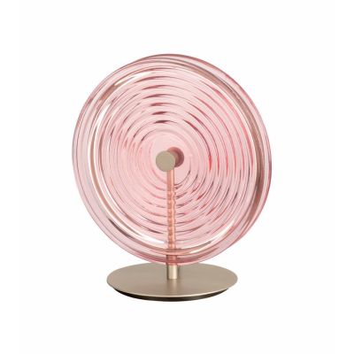 JOKEY LAMPADA DA TAVOLO IN METALLO ORO CON DISCO IN VETRO A RIGHE IN 4 COLORI DESIGN MODERNO ONDALUCE CICIRIELLO - Cristalensi S