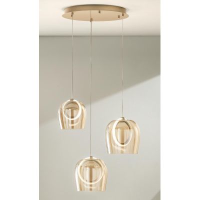 PINTA SOSPENSIONE 3 LUCI IN METALLO NERO CON DIFFUSORI IN VETRO COLORATO LED 25W LUCE 3000K MODERNA ONDALUCE CICIRIELLO - Crista