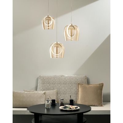 PINTA SOSPENSIONE 3 LUCI IN METALLO NERO CON DIFFUSORI IN VETRO COLORATO LED 25W LUCE 3000K MODERNA ONDALUCE CICIRIELLO - Crista