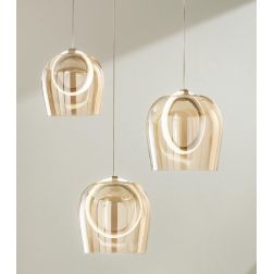 PINTA SOSPENSIONE 3 LUCI IN METALLO NERO CON DIFFUSORI IN VETRO COLORATO LED 25W LUCE 3000K MODERNA ONDALUCE CICIRIELLO - Crista 2