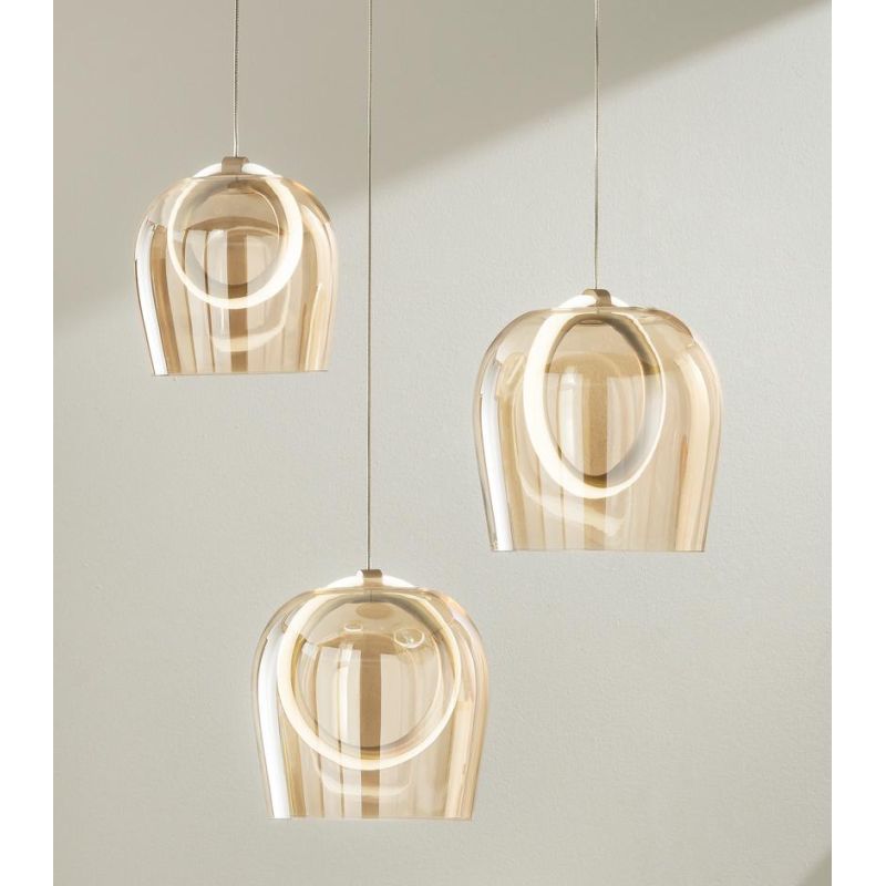 PINTA SOSPENSIONE 3 LUCI IN METALLO NERO CON DIFFUSORI IN VETRO COLORATO LED 25W LUCE 3000K MODERNA ONDALUCE CICIRIELLO - Crista