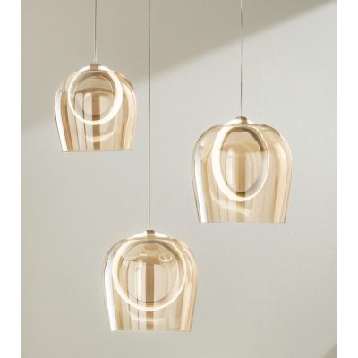 PINTA SOSPENSIONE 3 LUCI IN METALLO NERO CON DIFFUSORI IN VETRO COLORATO LED 25W LUCE 3000K MODERNA ONDALUCE CICIRIELLO - Crista