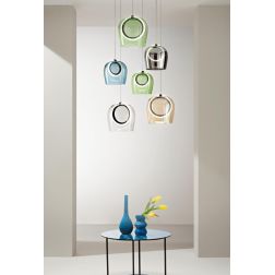 PINTA SOSPENSIONE 6 LUCI IN METALLO NERO CON DIFFUSORI IN VETRO COLORATO LED 49W LUCE 3000K MODERNA ONDALUCE CICIRIELLO - Crista