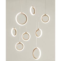 PINTA SOSPENSIONE 8 LUCI IN METALLO NERO O ORO CON DIFFUSORI A CERCHIO LED 68W LUCE 3000K MODERNA ONDALUCE CICIRIELLO - Cristale 2