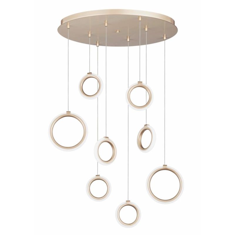 PINTA SOSPENSIONE 8 LUCI IN METALLO NERO O ORO CON DIFFUSORI A CERCHIO LED 68W LUCE 3000K MODERNA ONDALUCE CICIRIELLO - Cristale