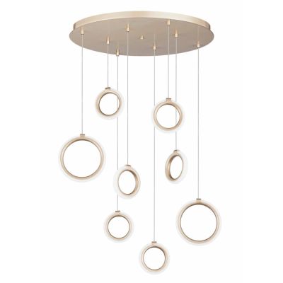 PINTA SOSPENSIONE 8 LUCI IN METALLO NERO O ORO CON DIFFUSORI A CERCHIO LED 68W LUCE 3000K MODERNA ONDALUCE CICIRIELLO - Cristale