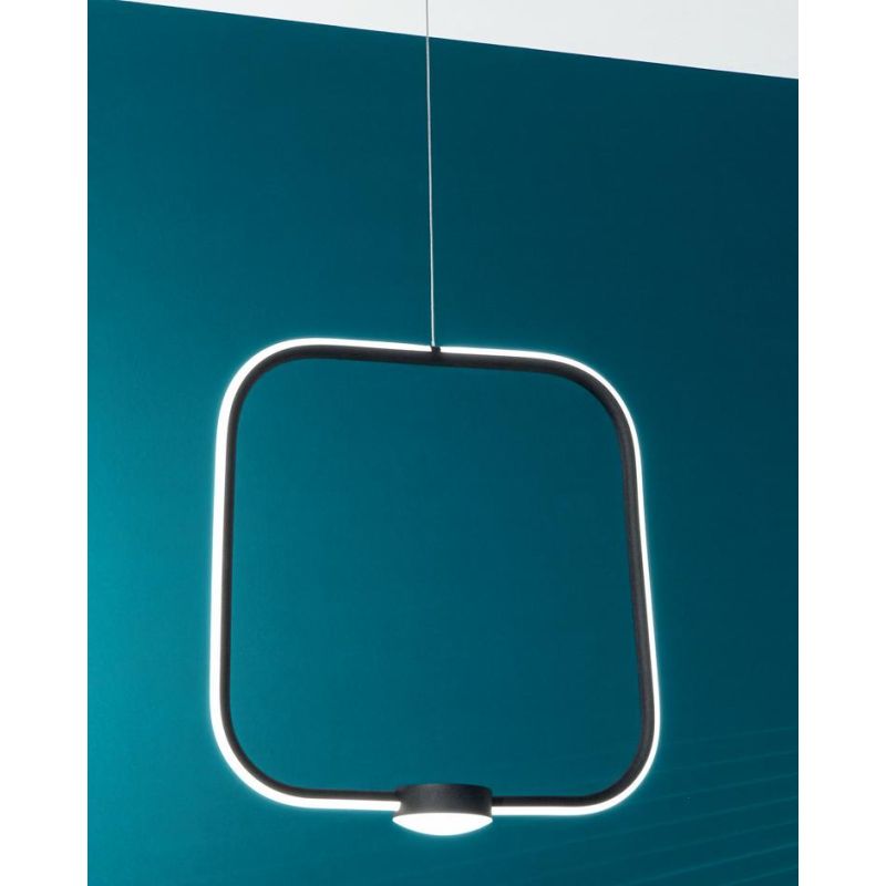 ALFA SOSPENSIONE QUADRATA IN METALLO ORO, BIANCO O NERO LED 35W LUCE 3000K DIMMERABILE MODERNA ONDALUCE CICIRIELLO - Cristalensi