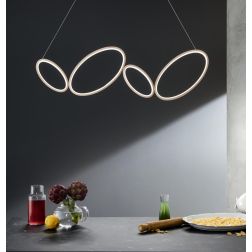 RICE SOSPENSIONE MODERNA 4 ANELLI LED 35W LUCE 3000K DIMMERABILE METALLO BIANCO O ORO ONDALUCE CICIRIELLO - Cristalensi Shop Onl