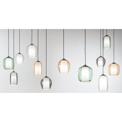 BONNIE SOSPENSIONE DECENTRATA CON 12 LUCI IN VETRO SOFFIATO FUME, AMBRA, VERDE E TRASPARENTE ONDALUCE CICIRIELLO - Cristalensi S 2