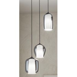 BONNIE SOSPENSIONE MODERNA ROTONDA 3 LUCI IN VETRO SOFFIATO AMBRA E TRASPARENTE D45 CM ONDALUCE CICIRIELLO - Cristalensi Shop On