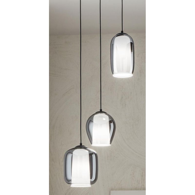 BONNIE SOSPENSIONE MODERNA ROTONDA 3 LUCI IN VETRO SOFFIATO AMBRA E TRASPARENTE D45 CM ONDALUCE CICIRIELLO - Cristalensi Shop On