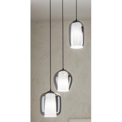 BONNIE SOSPENSIONE MODERNA ROTONDA 3 LUCI IN VETRO SOFFIATO AMBRA E TRASPARENTE D45 CM ONDALUCE CICIRIELLO - Cristalensi Shop On