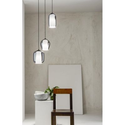 BONNIE SOSPENSIONE MODERNA ROTONDA 3 LUCI IN VETRO SOFFIATO AMBRA E TRASPARENTE D45 CM ONDALUCE CICIRIELLO - Cristalensi Shop On