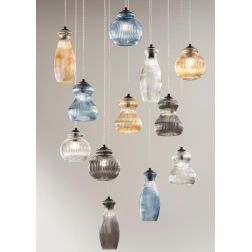 MADAGASCAR SOSPENSIONE VINTAGE CON BASE NERA E CON 12 LUCI IN VETRO SOFFIATO RIGATO MULTICOLORE ONDALUCE CICIRIELLO - Cristalens 2