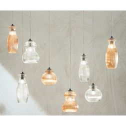 MADAGASCAR SOSPENSIONE VINTAGE DECENTRATA CON 8 LUCI IN VETRO SOFFIATO RIGATO AMBRA E TRASPARENTE ONDALUCE CICIRIELLO - Cristale 2