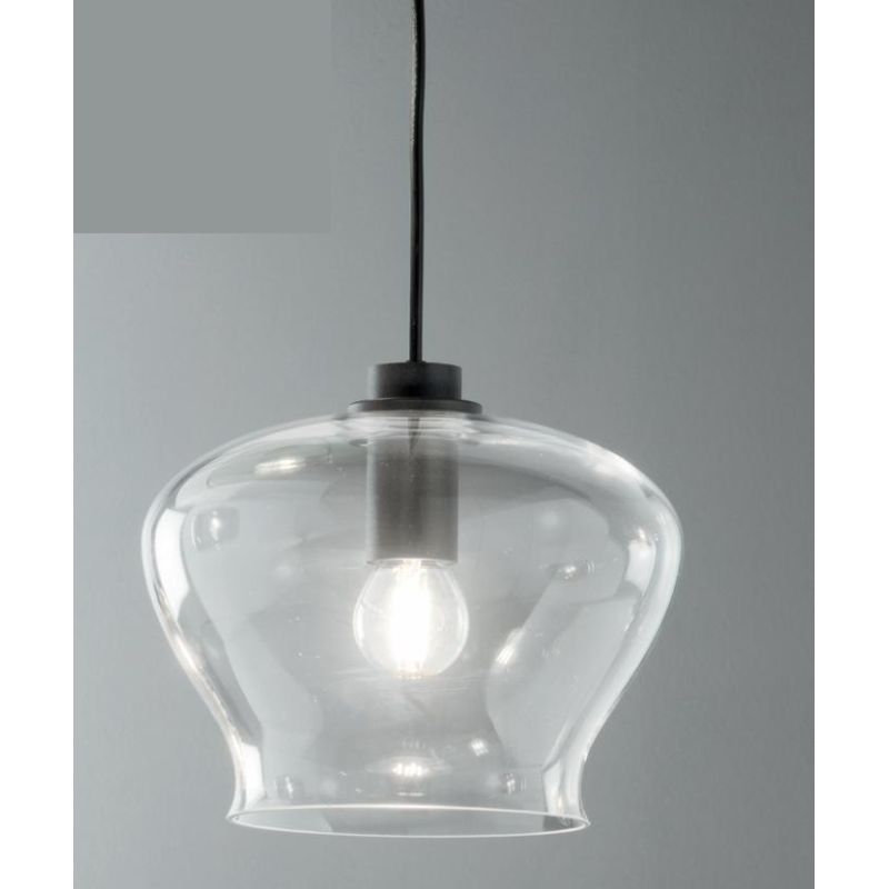 VERVE SOSPENSIONE SINGOLA IN VETRO SOFFIATO TRASPARENTE, FUME, AMBRA O VERDE D21 CM ATTACCO E14 MODERNA ONDALUCE CICIRIELLO - Cr