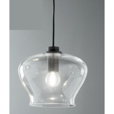 VERVE SOSPENSIONE SINGOLA IN VETRO SOFFIATO TRASPARENTE, FUME, AMBRA O VERDE D21 CM ATTACCO E14 MODERNA ONDALUCE CICIRIELLO - Cr