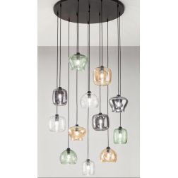 VERVE SOSPENSIONE MODERNA CON BASE NERA E CON 12 LUCI IN VETRO SOFFIATO MULTICOLORE D80 CM ONDALUCE CICIRIELLO - Cristalensi Sho 2