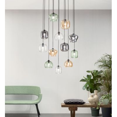 VERVE SOSPENSIONE MODERNA CON BASE NERA E CON 12 LUCI IN VETRO SOFFIATO MULTICOLORE D80 CM ONDALUCE CICIRIELLO - Cristalensi Sho