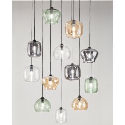 VERVE SOSPENSIONE MODERNA CON BASE NERA E CON 12 LUCI IN VETRO SOFFIATO MULTICOLORE D80 CM ONDALUCE CICIRIELLO - Cristalensi Sho