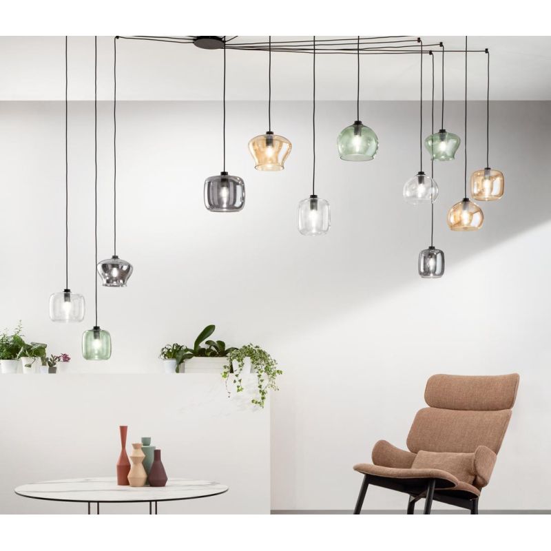 VERVE SOSPENSIONE MODERNA CON DECENTRO 12 DIFFUSORI IN VETRO SOFFIATO MULTICOLORE ONDALUCE CICIRIELLO - Cristalensi Shop Online