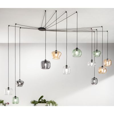 VERVE SOSPENSIONE MODERNA CON DECENTRO 12 DIFFUSORI IN VETRO SOFFIATO MULTICOLORE ONDALUCE CICIRIELLO - Cristalensi Shop Online