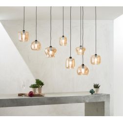 VERVE SOSPENSIONE MODERNA CON DECENTRO 8 DIFFUSORI IN VETRO SOFFIATO AMBRA E BASE ORO ONDALUCE CICIRIELLO - Cristalensi Shop Onl 2