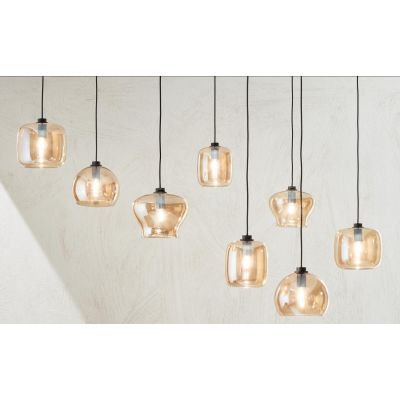 VERVE SOSPENSIONE MODERNA CON DECENTRO 8 DIFFUSORI IN VETRO SOFFIATO AMBRA E BASE ORO ONDALUCE CICIRIELLO - Cristalensi Shop Onl
