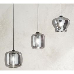 VERVE SOSPENSIONE MODERNA CON DECENTRO 3 DIFFUSORI IN VETRO SOFFIATO FUME E BASE NERA ONDALUCE CICIRIELLO - Cristalensi Shop Onl 2