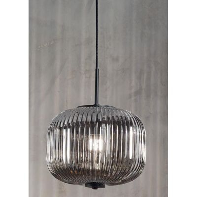 ODETTE SOSPENSIONE SINGOLA VINTAGE IN VETRO SOFFIATO RIGATO FUME, AMBRA O TRASPARENTE D25 CM ONDALUCE CICIRIELLO - Cristalensi S