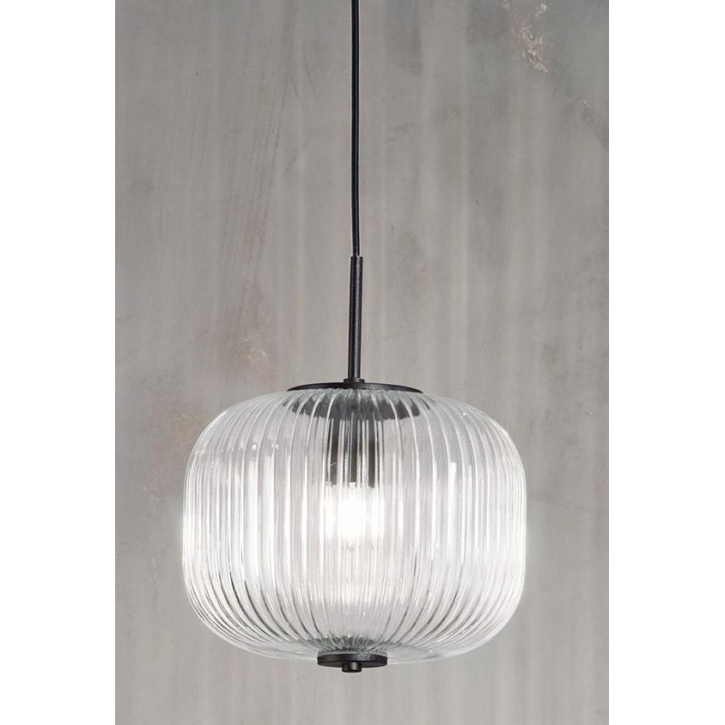 ODETTE SOSPENSIONE SINGOLA VINTAGE IN VETRO SOFFIATO RIGATO FUME, AMBRA O TRASPARENTE D25 CM ONDALUCE CICIRIELLO - Cristalensi S