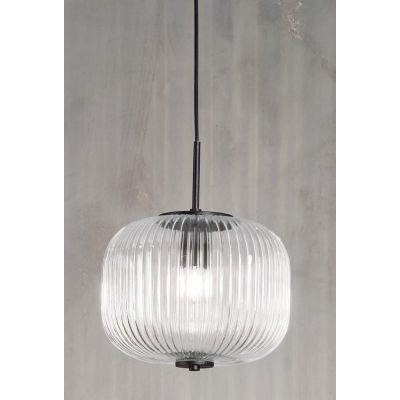 ODETTE SOSPENSIONE SINGOLA VINTAGE IN VETRO SOFFIATO RIGATO FUME, AMBRA O TRASPARENTE D25 CM ONDALUCE CICIRIELLO - Cristalensi S