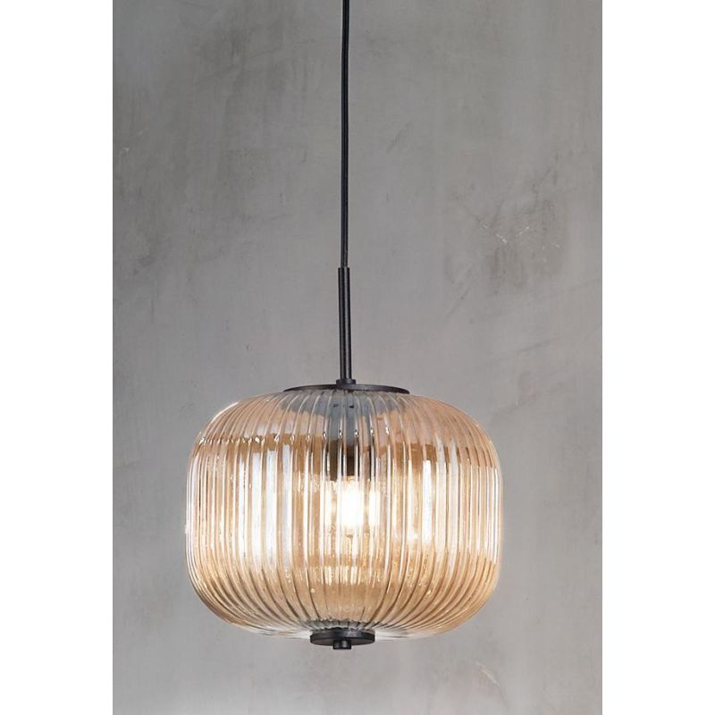 ODETTE SOSPENSIONE SINGOLA VINTAGE IN VETRO SOFFIATO RIGATO FUME, AMBRA O TRASPARENTE D25 CM ONDALUCE CICIRIELLO - Cristalensi S