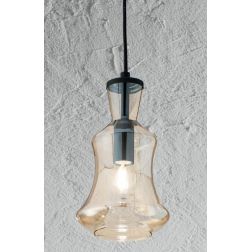 PIN SOSPENSIONE SINGOLA STILE VINTAGE IN VETRO SOFFIATO FUME O AMBRA D15 CM ATTACCO E14 ONDALUCE CICIRIELLO - Cristalensi Shop O