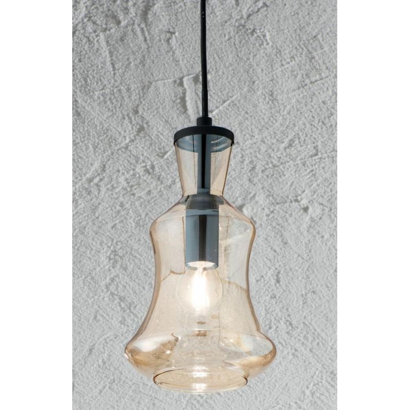 PIN SOSPENSIONE SINGOLA STILE VINTAGE IN VETRO SOFFIATO FUME O AMBRA D15 CM ATTACCO E14 ONDALUCE CICIRIELLO - Cristalensi Shop O