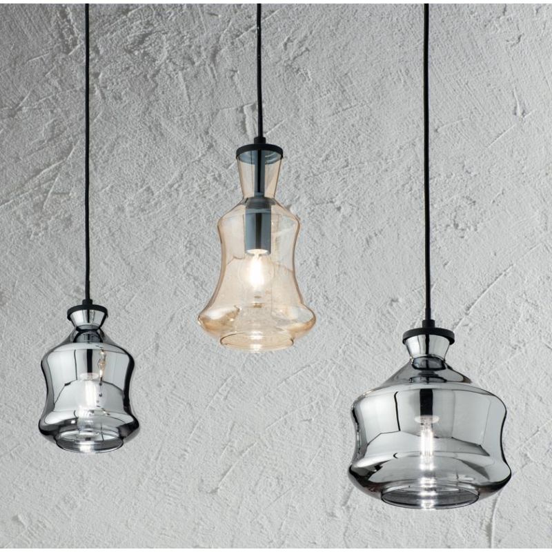 PIN SOSPENSIONE SINGOLA STILE VINTAGE IN VETRO SOFFIATO FUME O AMBRA D15 CM ATTACCO E14 ONDALUCE CICIRIELLO - Cristalensi Shop O