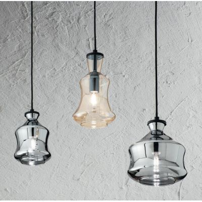 PIN SOSPENSIONE SINGOLA STILE VINTAGE IN VETRO SOFFIATO FUME O AMBRA D15 CM ATTACCO E14 ONDALUCE CICIRIELLO - Cristalensi Shop O