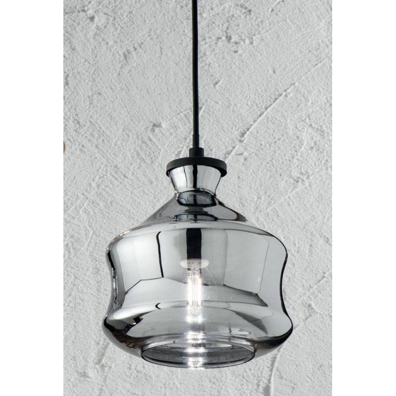 PIN SOSPENSIONE SINGOLA STILE VINTAGE IN VETRO SOFFIATO FUME O AMBRA D18 CM ATTACCO E14 ONDALUCE CICIRIELLO - Cristalensi Shop O