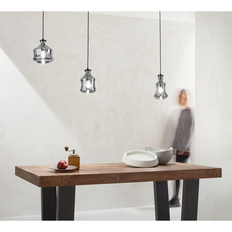 PIN SOSPENSIONE CON DECENTRO 3 DIFFUSORI IN VETRO SOFFIATO FUME O AMBRA STILE VINTAGE ONDALUCE CICIRIELLO - Cristalensi Shop Onl