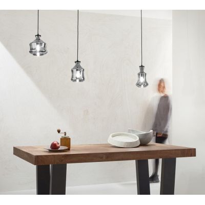 PIN SOSPENSIONE CON DECENTRO 3 DIFFUSORI IN VETRO SOFFIATO FUME O AMBRA STILE VINTAGE ONDALUCE CICIRIELLO - Cristalensi Shop Onl