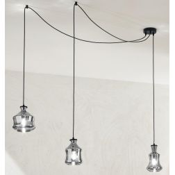 PIN SOSPENSIONE CON DECENTRO 3 DIFFUSORI IN VETRO SOFFIATO FUME O AMBRA STILE VINTAGE ONDALUCE CICIRIELLO - Cristalensi Shop Onl
