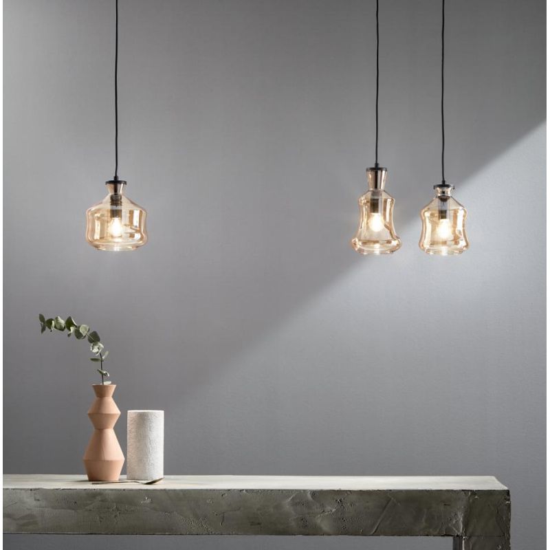 PIN SOSPENSIONE RETTANGOLARE CON DECENTRO 3 DIFFUSORI IN VETRO SOFFIATO FUME O AMBRA STILE VINTAGE ONDALUCE CICIRIELLO - Cristal