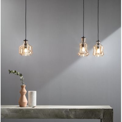 PIN SOSPENSIONE RETTANGOLARE CON DECENTRO 3 DIFFUSORI IN VETRO SOFFIATO FUME O AMBRA STILE VINTAGE ONDALUCE CICIRIELLO - Cristal