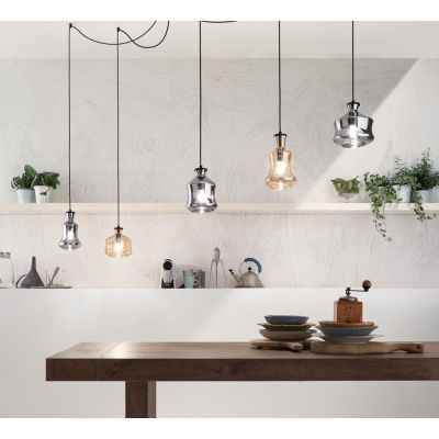 PIN SOSPENSIONE CON DECENTRO 5 DIFFUSORI IN VETRO SOFFIATO FUME E AMBRA STILE VINTAGE ONDALUCE CICIRIELLO - Cristalensi Shop Onl