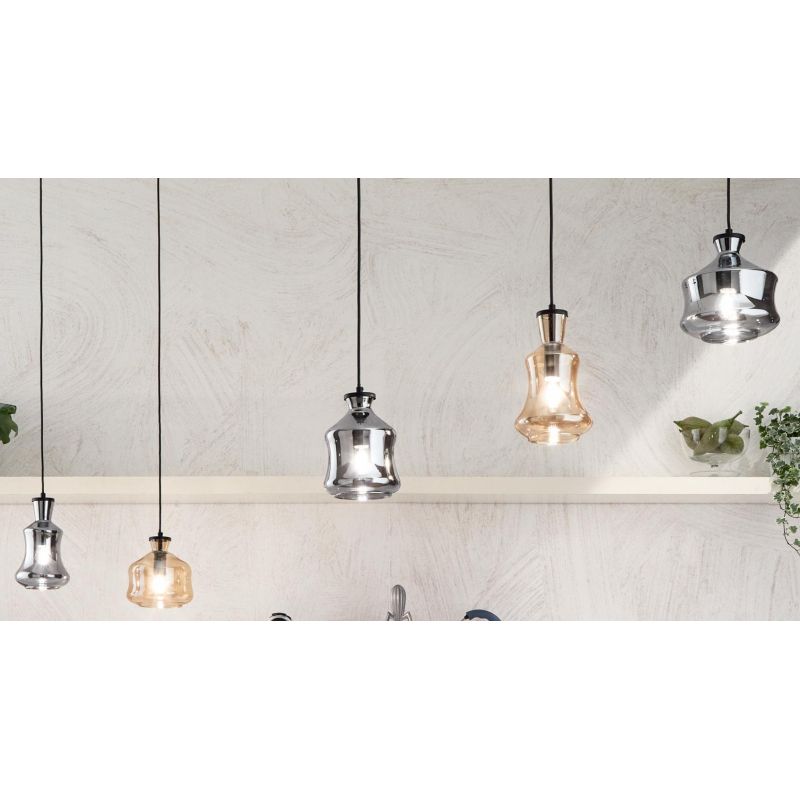 PIN SOSPENSIONE CON DECENTRO 5 DIFFUSORI IN VETRO SOFFIATO FUME E AMBRA STILE VINTAGE ONDALUCE CICIRIELLO - Cristalensi Shop Onl