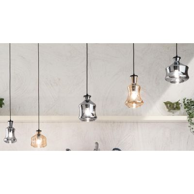 PIN SOSPENSIONE CON DECENTRO 5 DIFFUSORI IN VETRO SOFFIATO FUME E AMBRA STILE VINTAGE ONDALUCE CICIRIELLO - Cristalensi Shop Onl