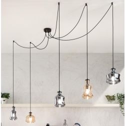 PIN SOSPENSIONE CON DECENTRO 5 DIFFUSORI IN VETRO SOFFIATO FUME E AMBRA STILE VINTAGE ONDALUCE CICIRIELLO - Cristalensi Shop Onl