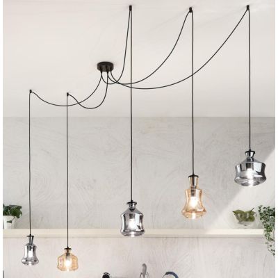 PIN SOSPENSIONE CON DECENTRO 5 DIFFUSORI IN VETRO SOFFIATO FUME E AMBRA STILE VINTAGE ONDALUCE CICIRIELLO - Cristalensi Shop Onl