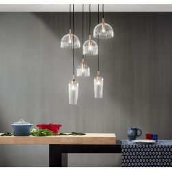 PUCK LAMPADARIO VETRI SOFFIATI TRASPARENTI O AMBRATI 6 LUCI E14 DI ONDALUCE ONDALUCE CICIRIELLO - Cristalensi Shop Online