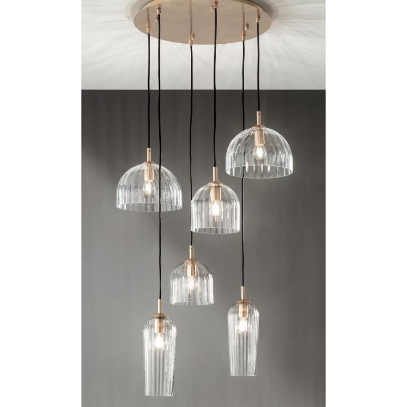 PUCK LAMPADARIO VETRI SOFFIATI TRASPARENTI O AMBRATI 6 LUCI E14 DI ONDALUCE ONDALUCE CICIRIELLO - Cristalensi Shop Online